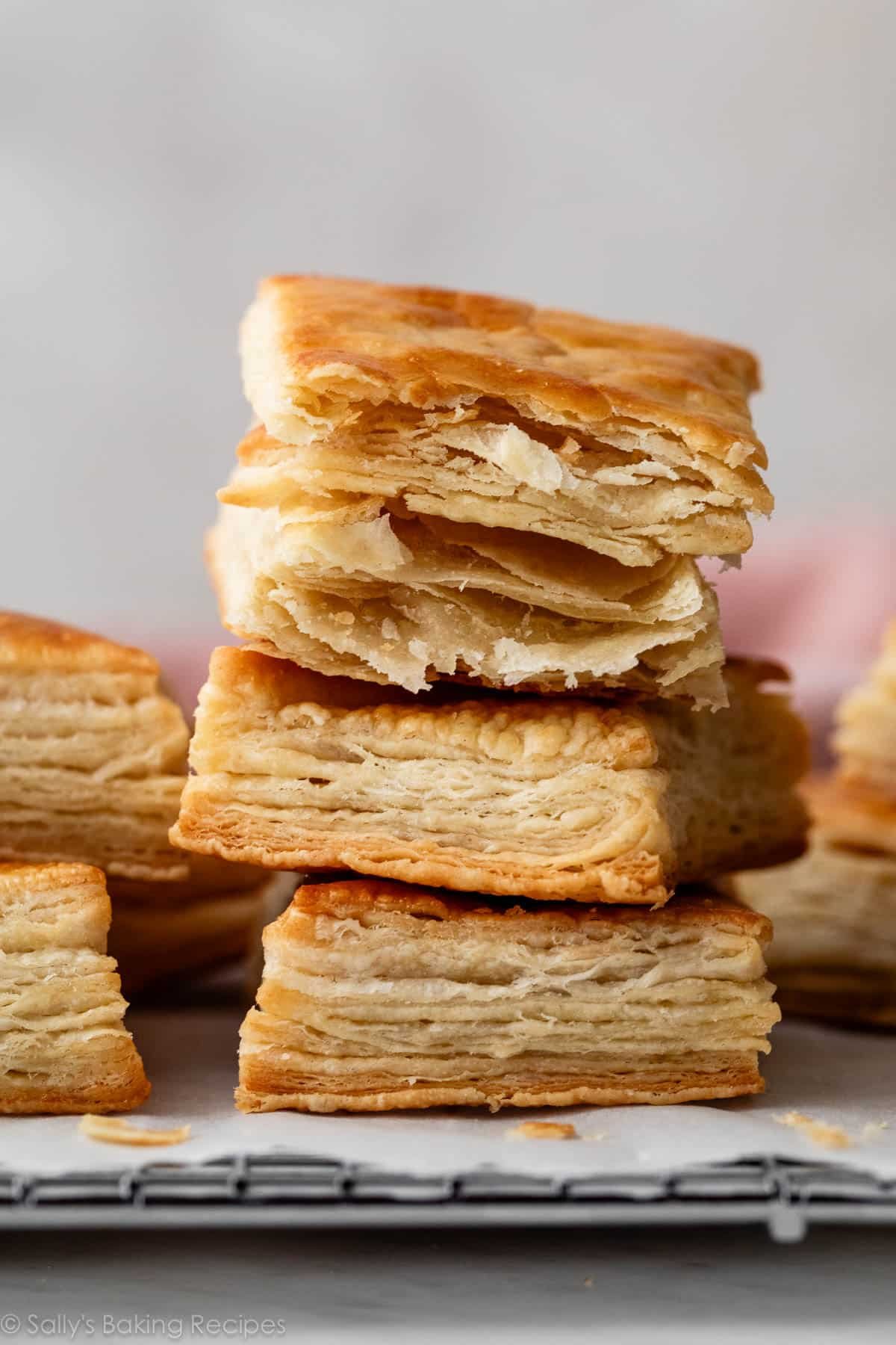 stack of flaky puff pastry.