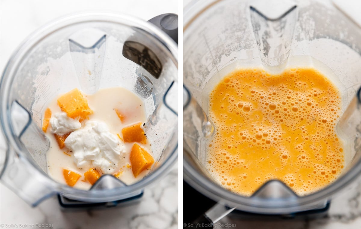 courge butternut, yaourt, et lait dans un mélangeur puis mélangés.