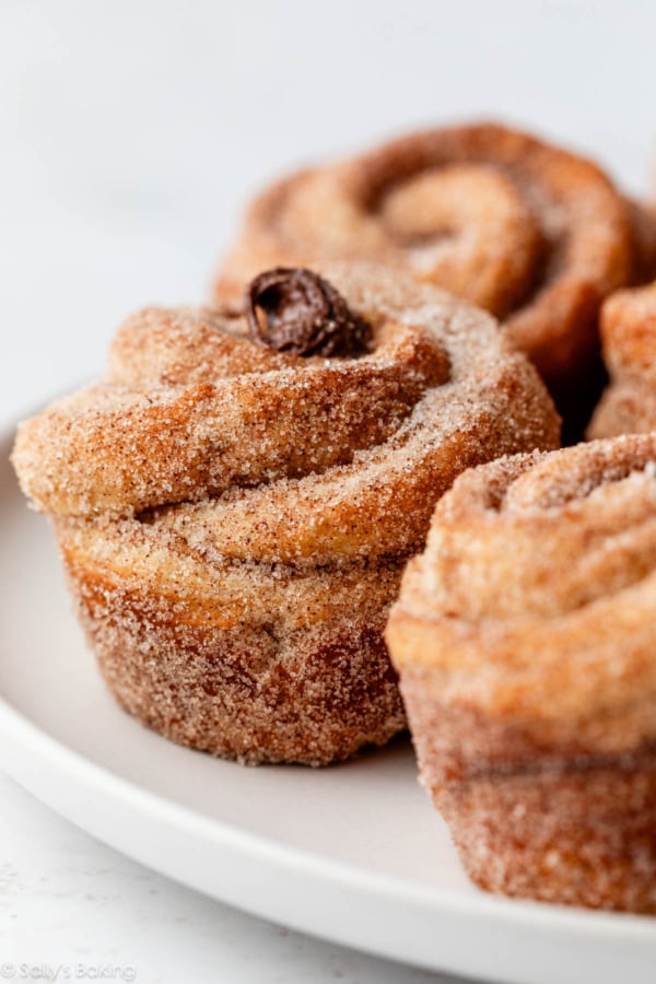 homemade cruffin coated with cinnamon sugar.