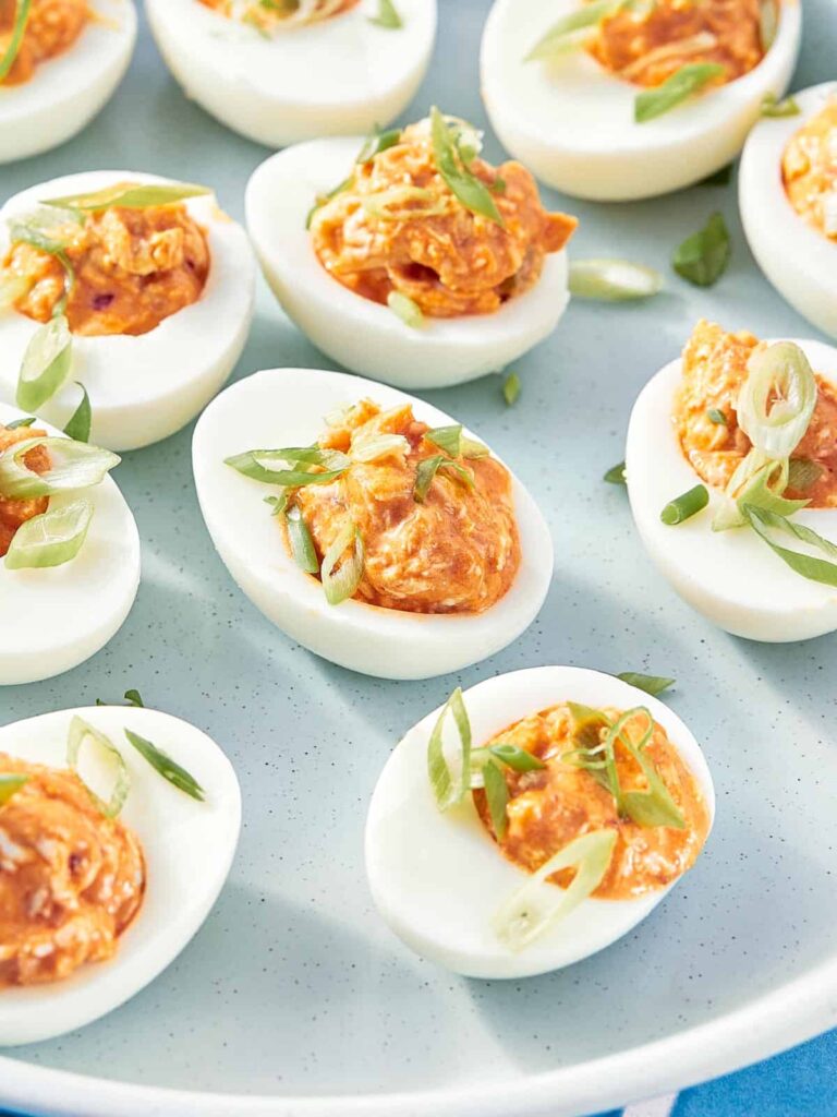 Buffalo Chicken Deviled Eggs - Cafe Delites