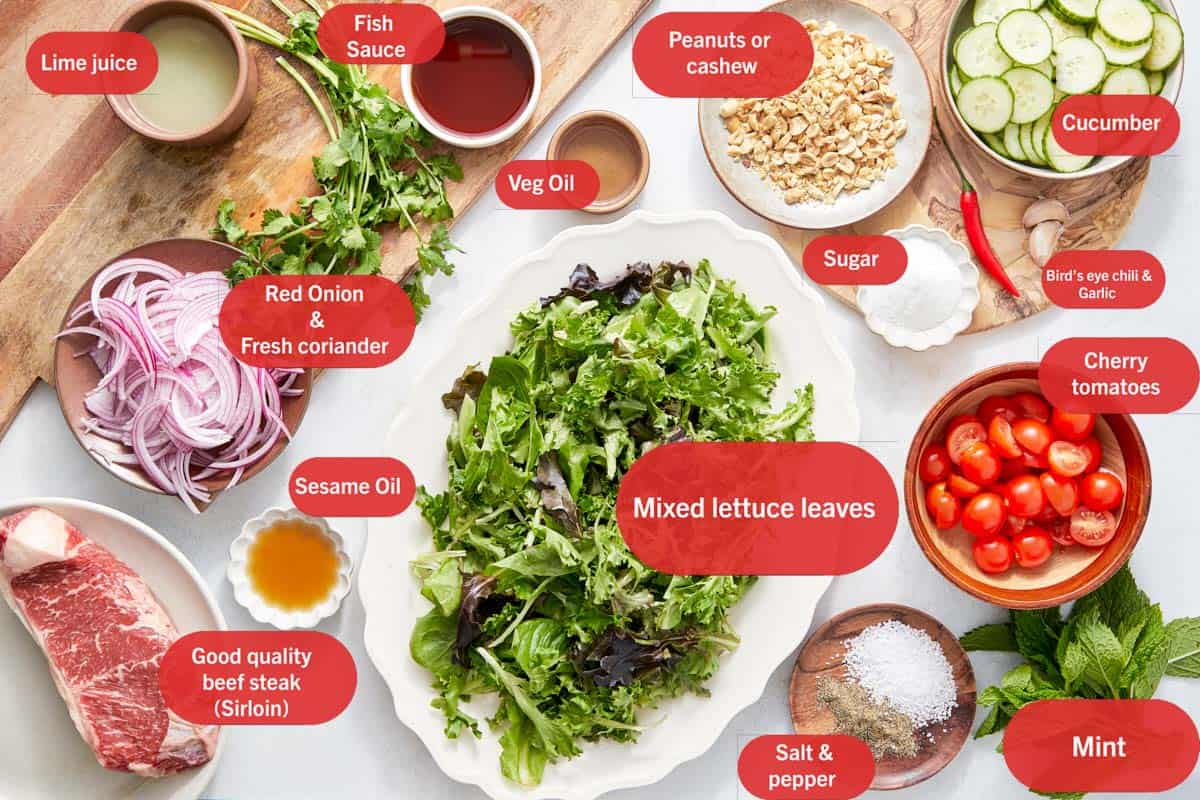 Ingrédients de la salade de bœuf thaï