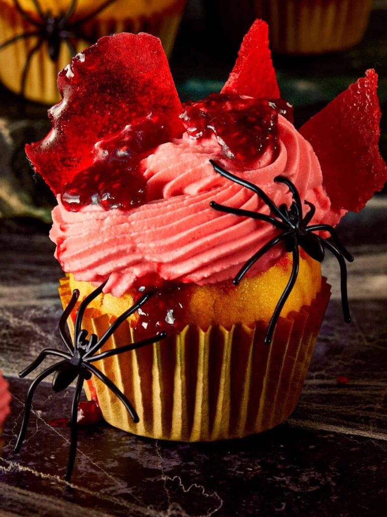 Bloody Raspberry Muffins with Broken Glass Topping