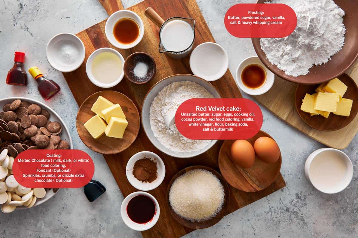 Ingrédients pour les Red Velvet Monster Cake Pops