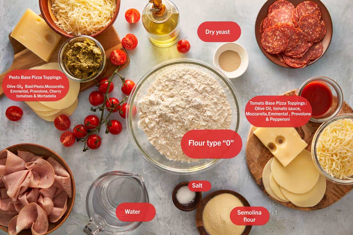 Ingrédients pour la focaccia pizza